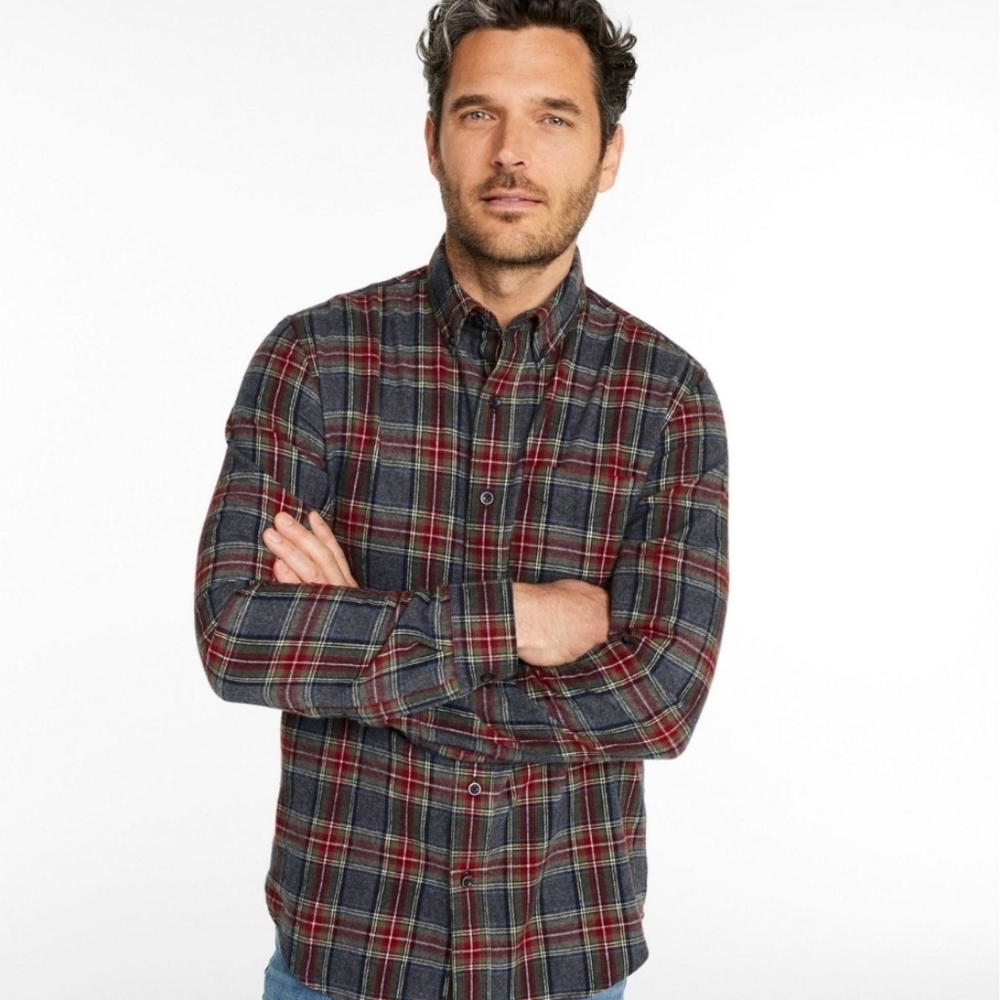 LL Bean Plaid Men's Shirt - Red and Gray